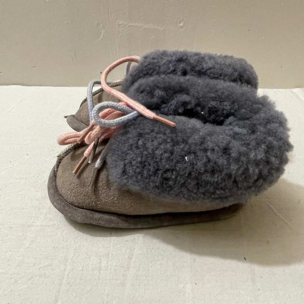 Australian Genuine Sheepskin Slippers Baby Medium Gray Cozy Warm‎ Winter Boots